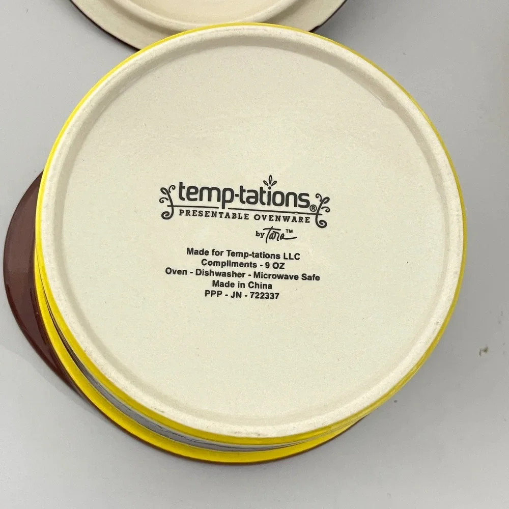 Temp-tations Ramekin Set 9 oz Blue Yellow‎ Floral Ceramic Ovenware 4pc